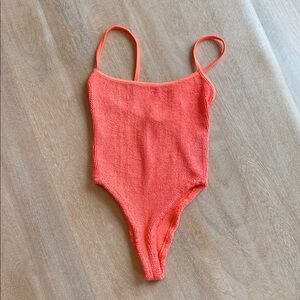 Hunza G Textured One-Piece Swimsuit in Bright Coral Orange